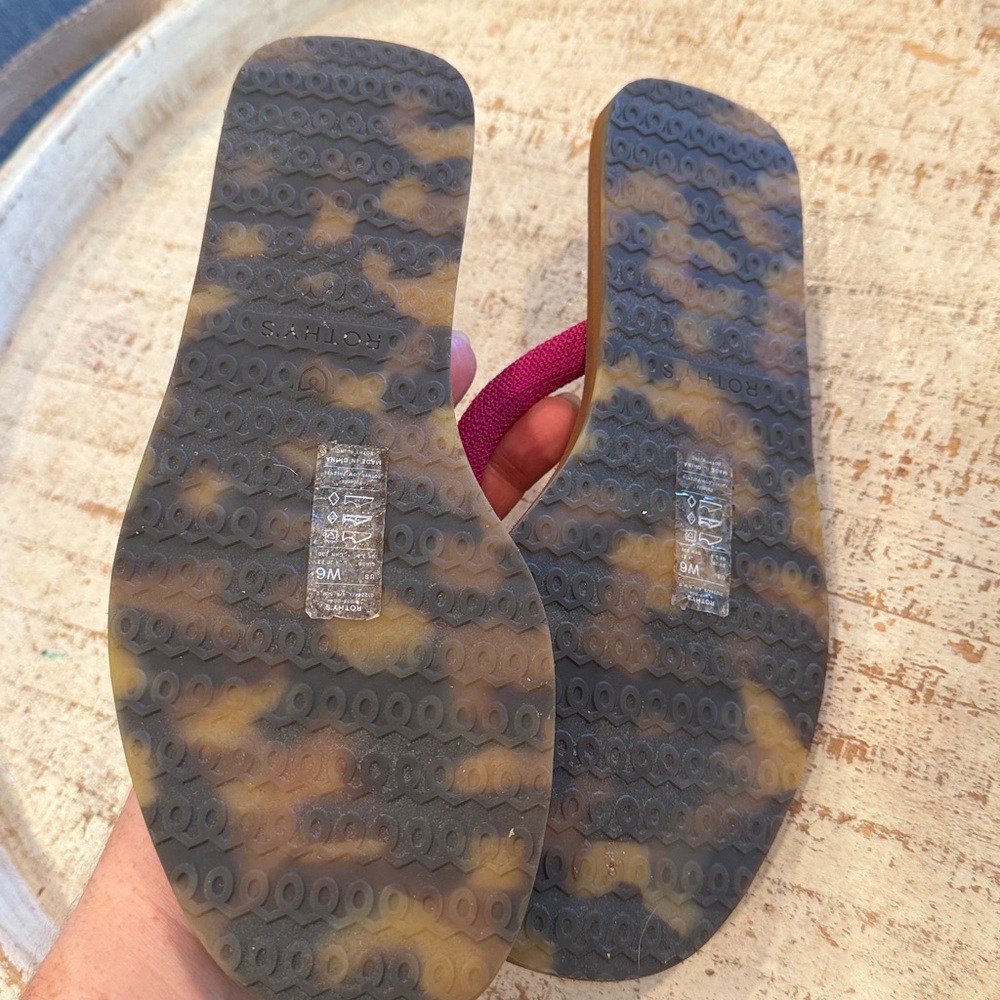 Rothy's Magenta Strap Brown Footbed Flip Flops - Picture 3 of 5